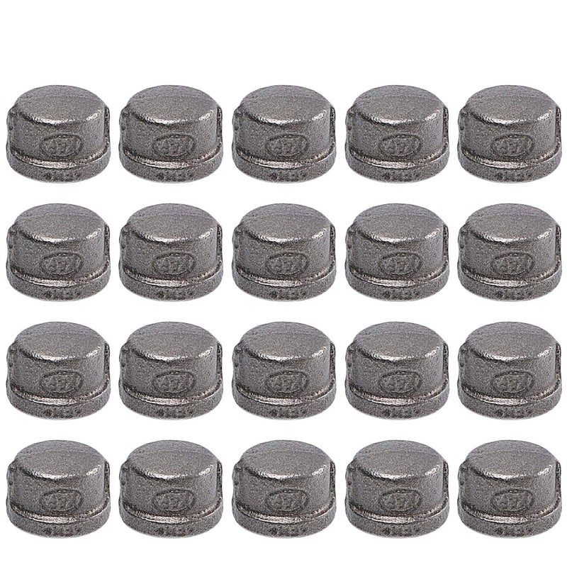 Home TZH 1/2" Pipe Fitting Cap, Home TZH 20 Pack Grey Malleable Iron Cast Pipe Caps for Steam-Punk Vintage Shelf Bracket DIY Plumbing Pipe Decor Furniture (20, 1/2") - Image 1
